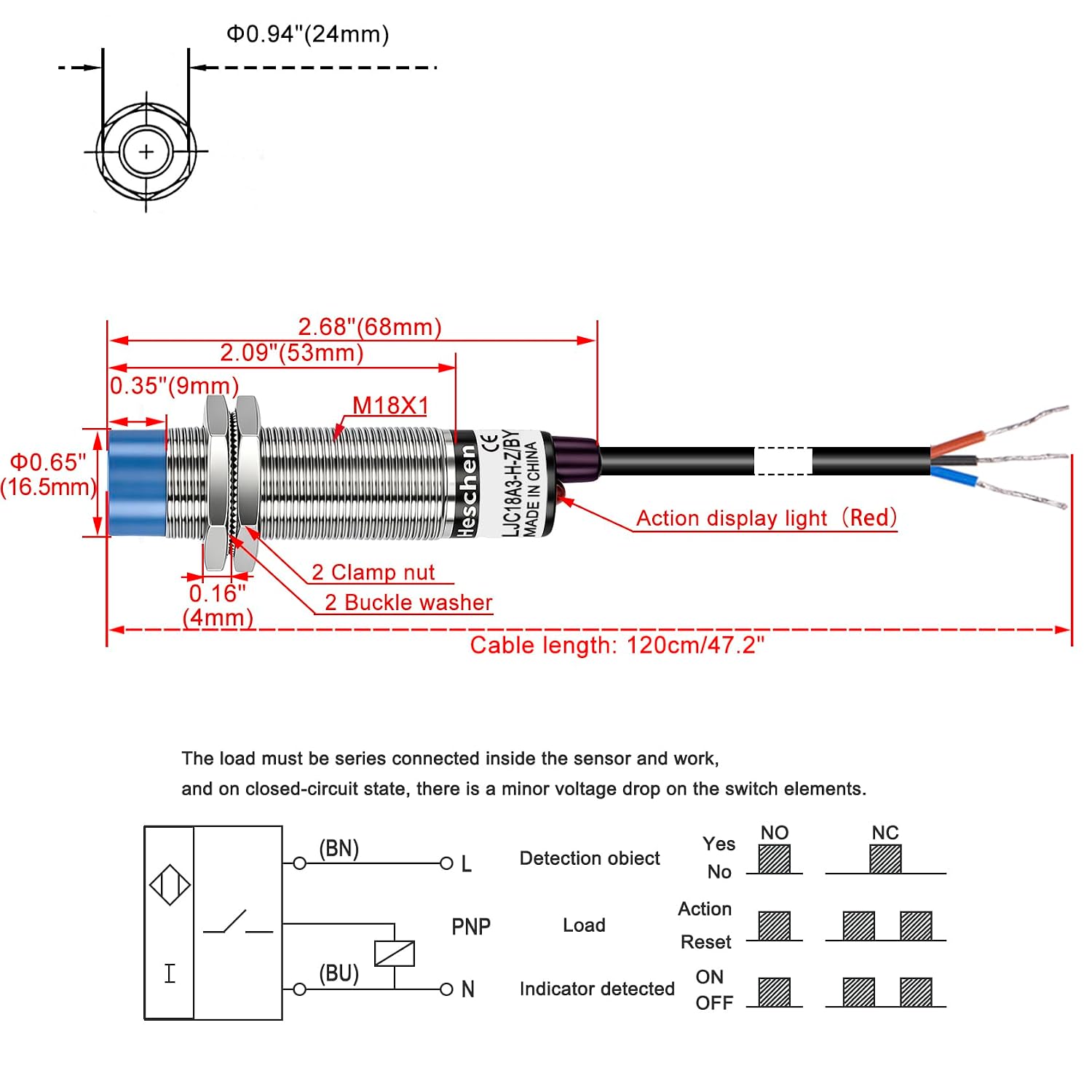 Heschen M18 Capacitive Proximity Sensor Switch Non-Shield Type LJC18A3-H-Z/BY Detection 10