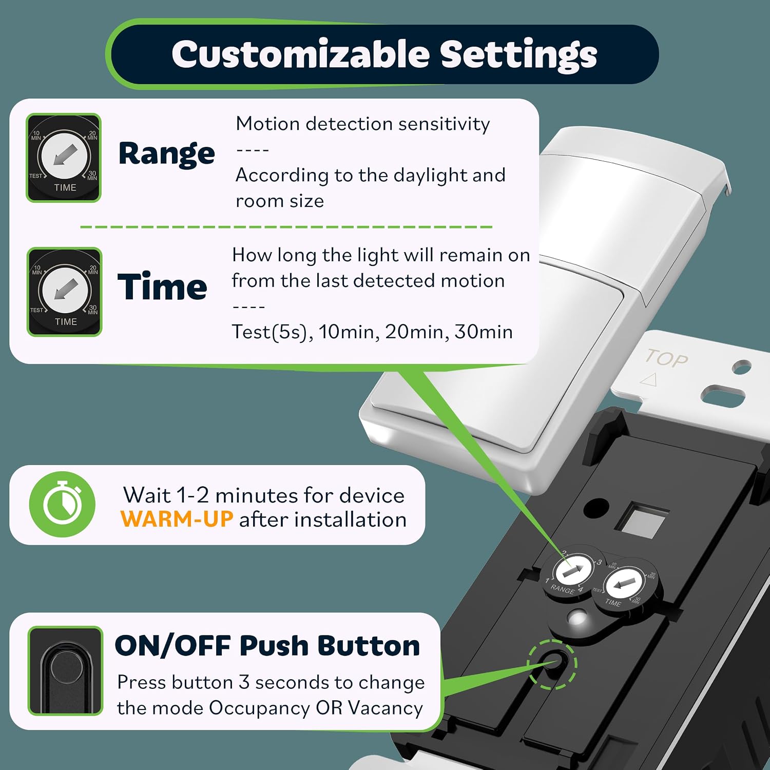 TOPGREENER PIR Motion Sensor Light Switch