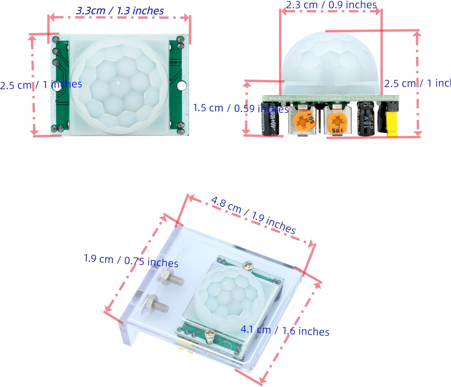 WWZMDiB 5 Pcs PIR Sensor Compatible with HC-SR501 PIR Motion Module for Arduino Raspberry Pi STM32 (Comes with 2 Dedicated Cases)